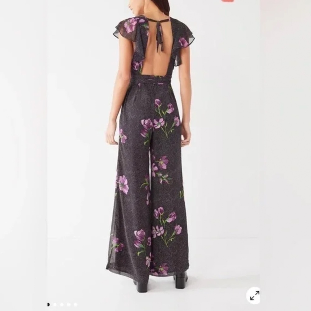Urban outfitters flowy Black and Purple Floral Jumpsuit size2